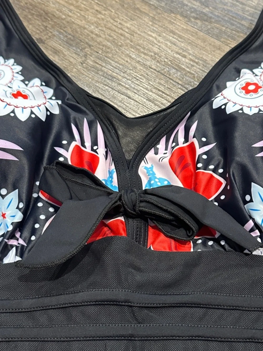 Black & Red Floral Tie-Front Swimdress One Piece XXL NWOT